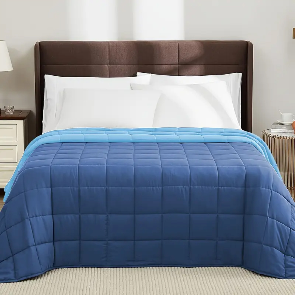 HomeSmart Cooling Weighted Blanket King Size on bed soft, breathable, and machine washable"